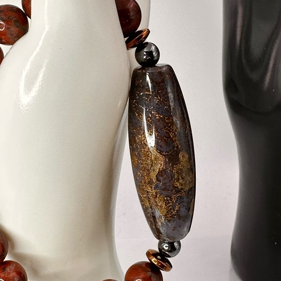 RED JASPER + OCEAN JASPER NATURAL STONES BRACELET size 7” - Picture 4 of 15